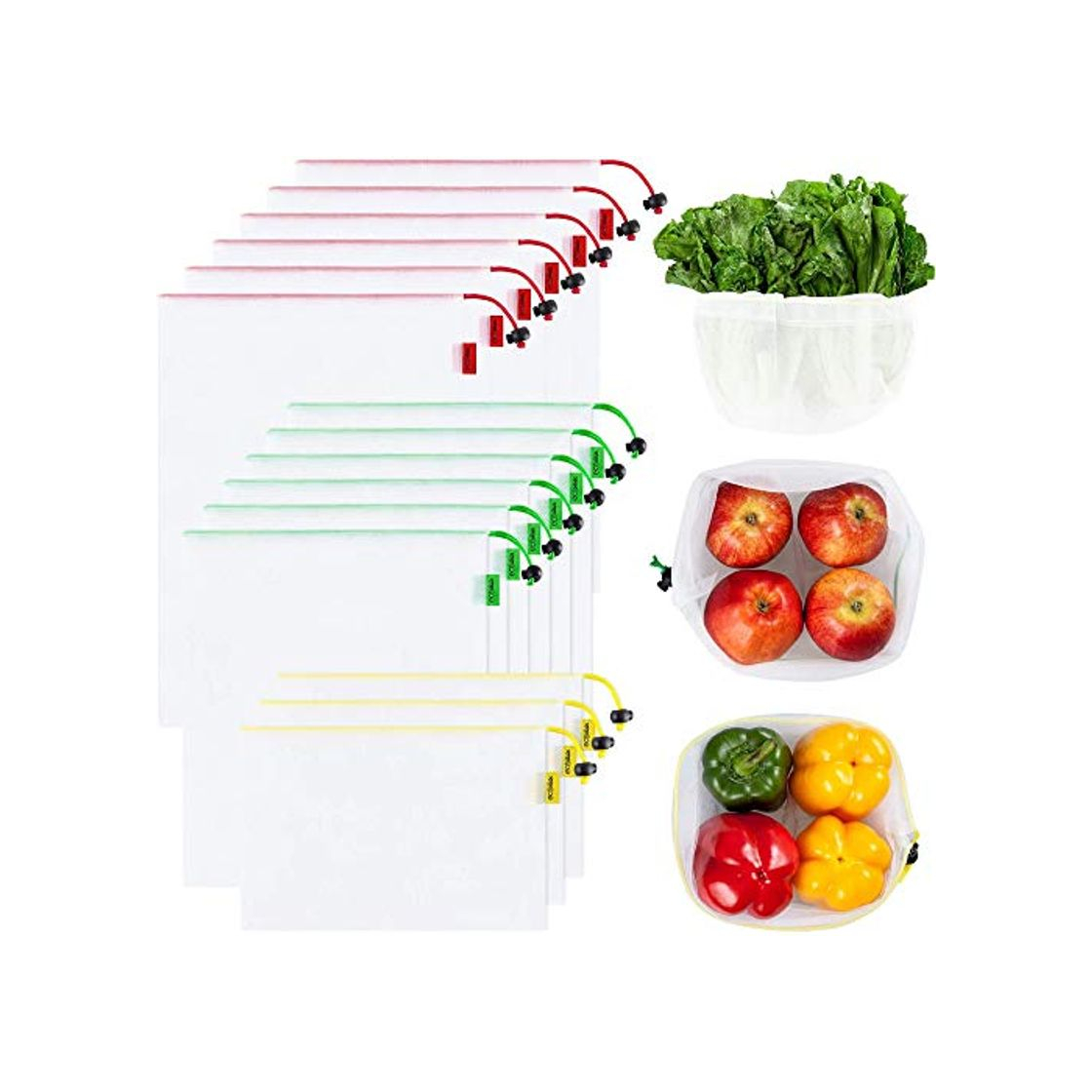 Home Ecowaare 15PCS Bolsas Reutilizables Compra Ecológicas Bolsas Fruta Reutilizables para Almacenamiento Verduras