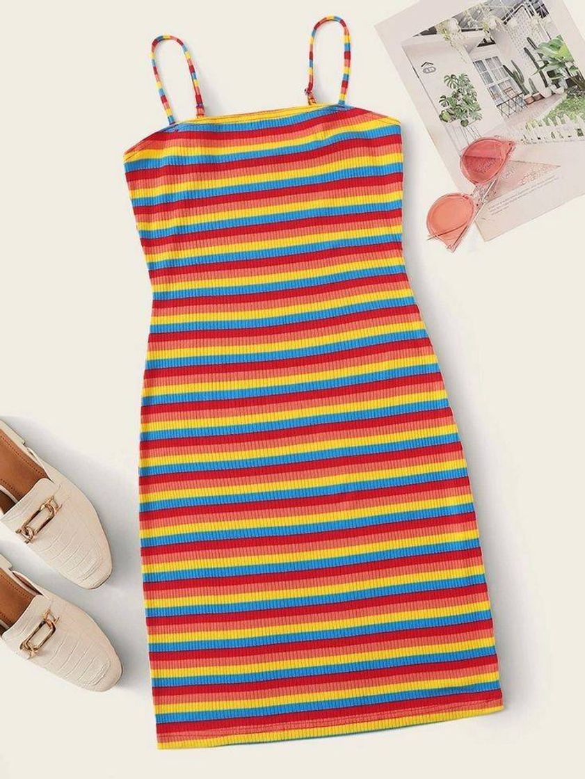 Moda rainbow striped dress 