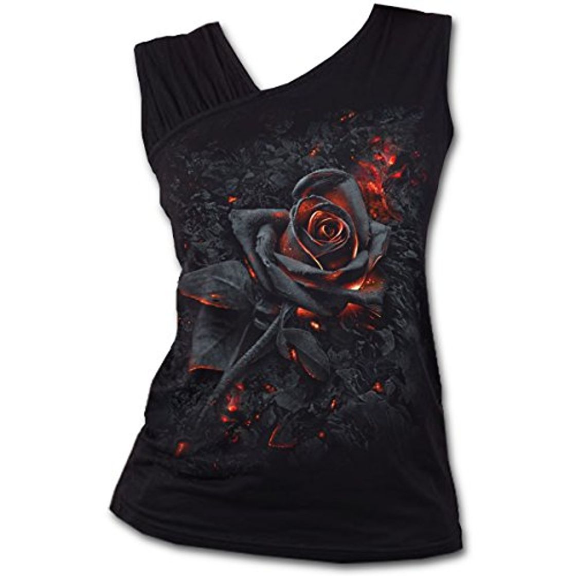 Social Spiral Direct Burnt Rose-Gathered Shoulder Slant Vest Top, Negro