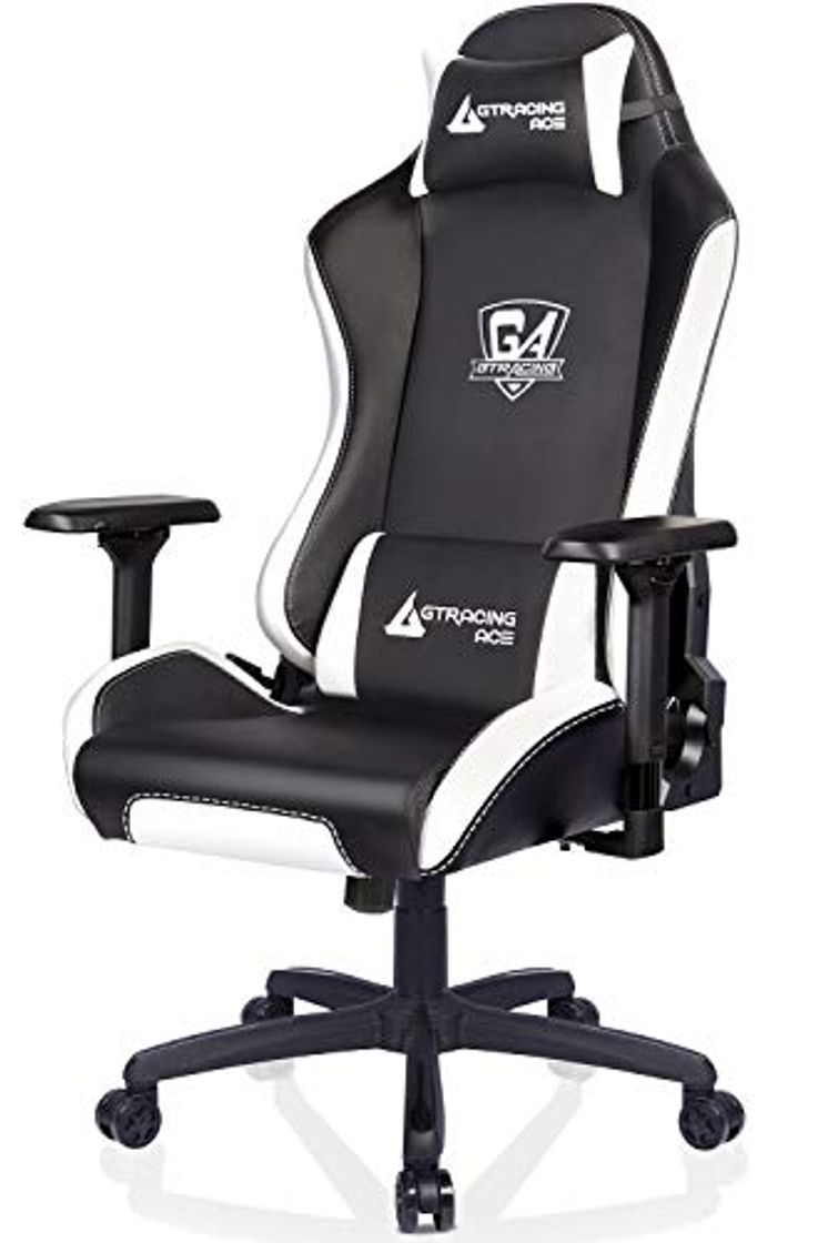 Producto GTRACING Silla Gaming Escritorio Gamer Oficina Ergonomica para Ordenador Cuero de PU 4D Reposabrazos Respaldo Reclinable Ace Series Blanco