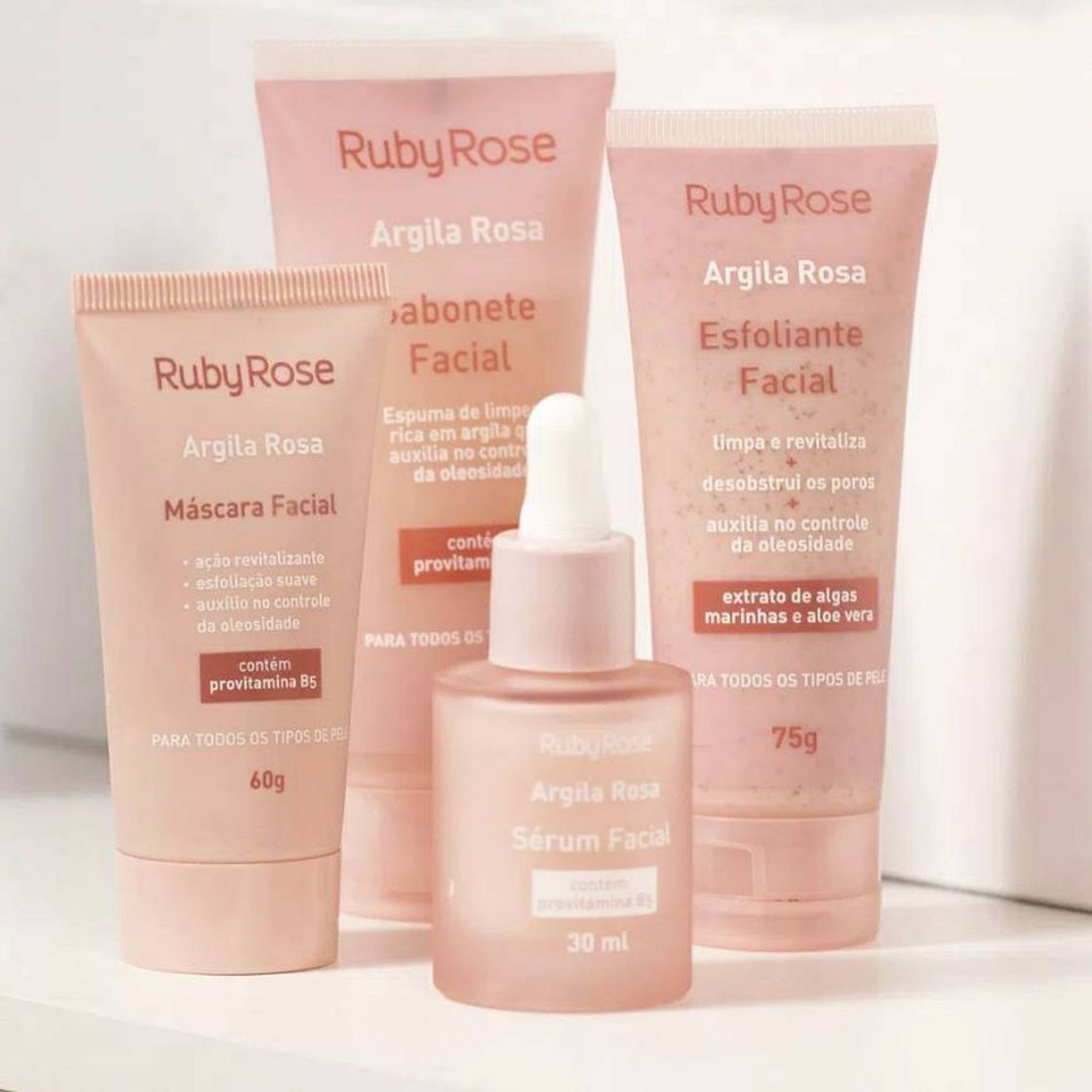 Moda Kit Linha Facial Argila Rosa- Ruby Rose- Cuidados com a Pele