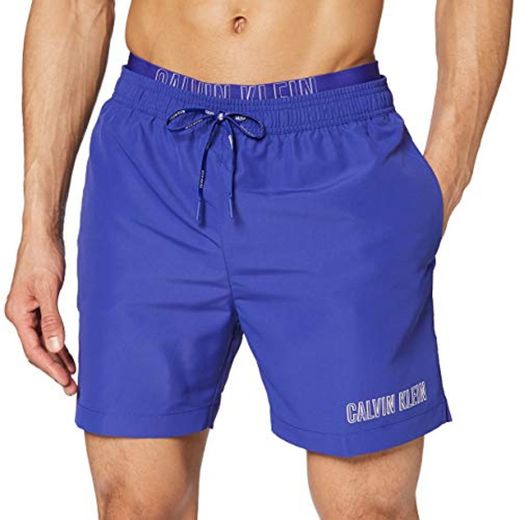 Calvin Klein Medium Double Waistband Pantalones Cortos, Azul