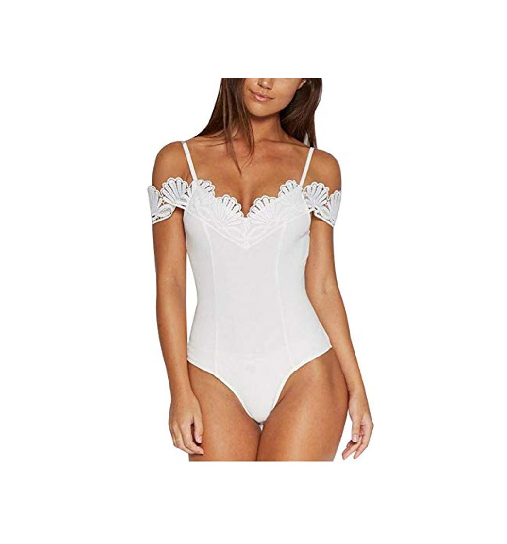 Product JJHR Bodysuit Off The Shoulder Mulher Body Spaghetti Crochê V Pescoço Rendas