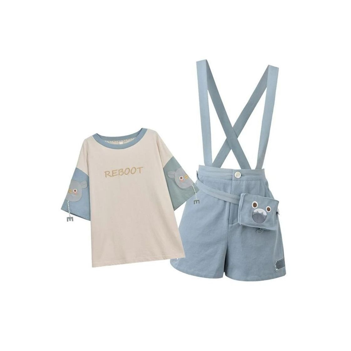 Social ~☆set of a beige shirt with blue and blue jumpsuit☆
~