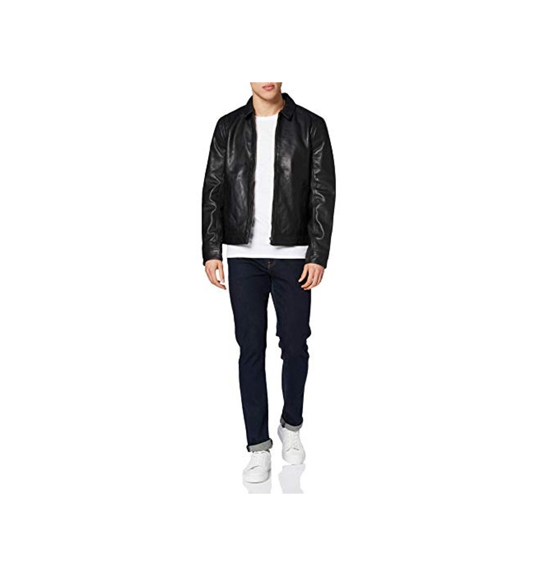 Social Superdry Curtis Light Leather Jacket Chaqueta, Negro