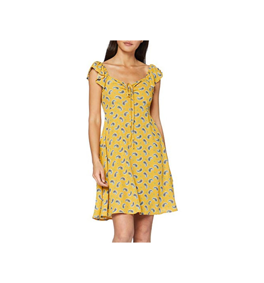 Fashion Springfield Corto Amebas-c/04 Vestido de Fiesta, Amarillo