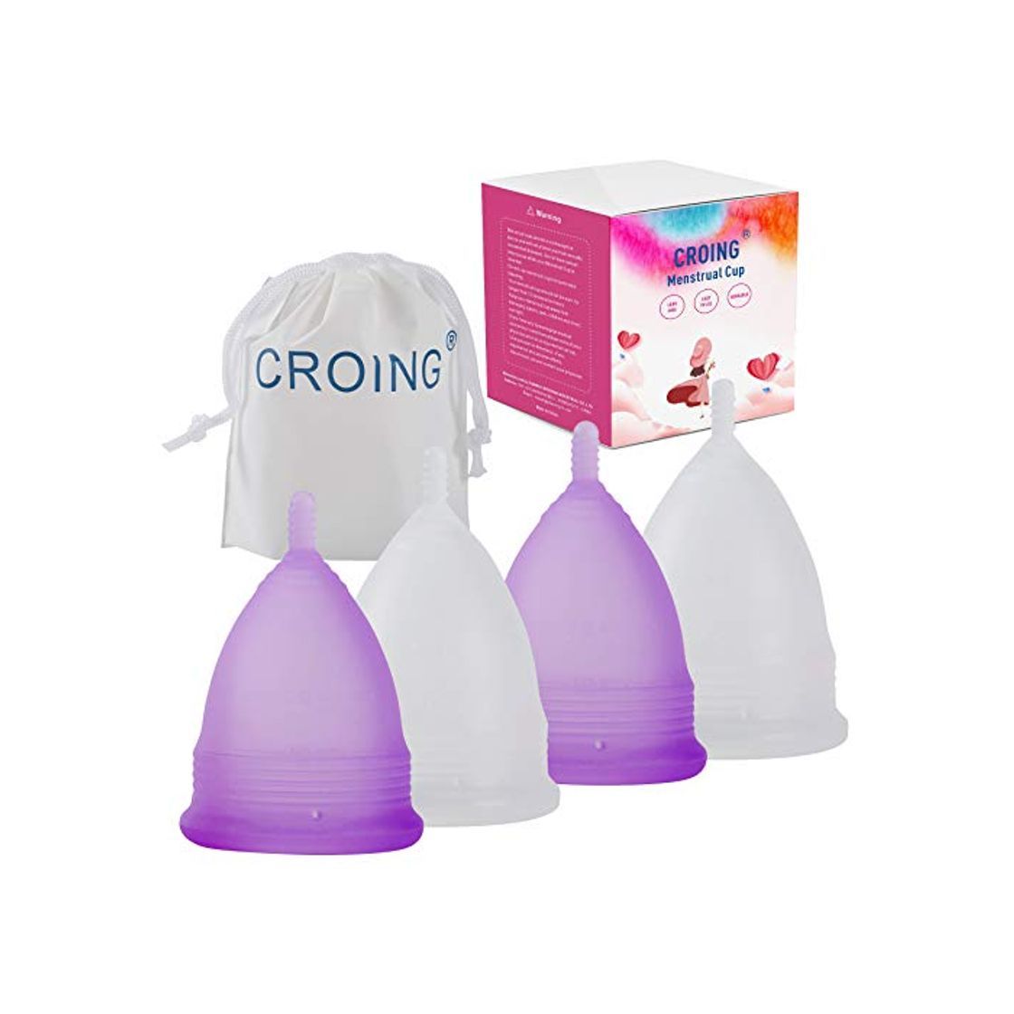 Belleza CROING 4 Copas Menstruales - 2 Piezas Pequeña  y 2 Piezas Grande