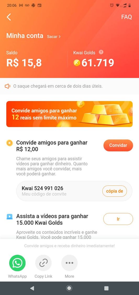 Moda Baixa um aplicativo (kwai) e ganhe dinheiro 💸 vendo vídeos 