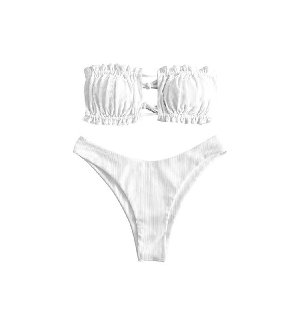 Products ZAFUL Mujer Bandeau Tie Cutout Bikini Set Beachwear Blanco S