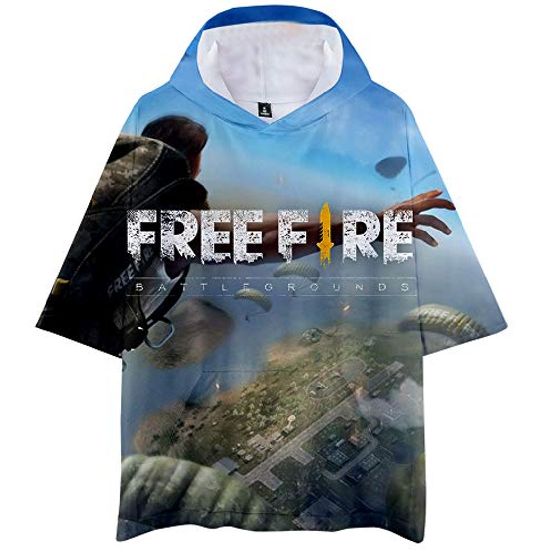 Moda Unisex Free Fire Sudadera con Capucha de Manga Corta Impresión Digital 3D Camiseta de Manga Corta con Capucha Camisetas