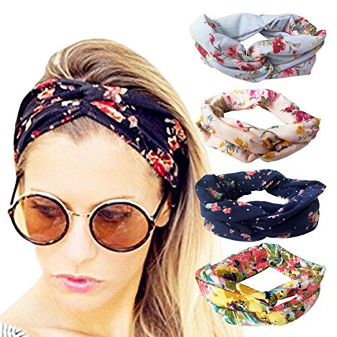 Moda DRESHOW 4 Piezas Diadema Para Mujer Turbante Bohemia Elástico Cinta Banda para El Cabello Diadema Accesorios Para El Cabello