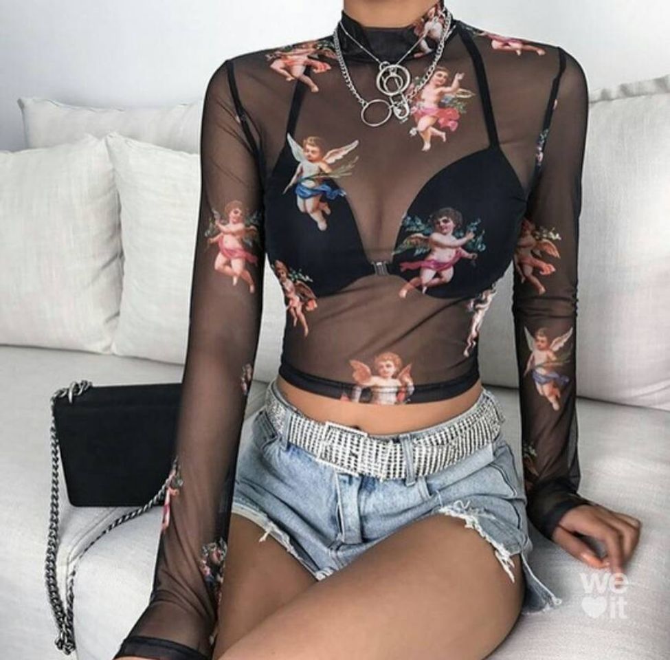 Moda Aesthetic blusa anjo inspiração