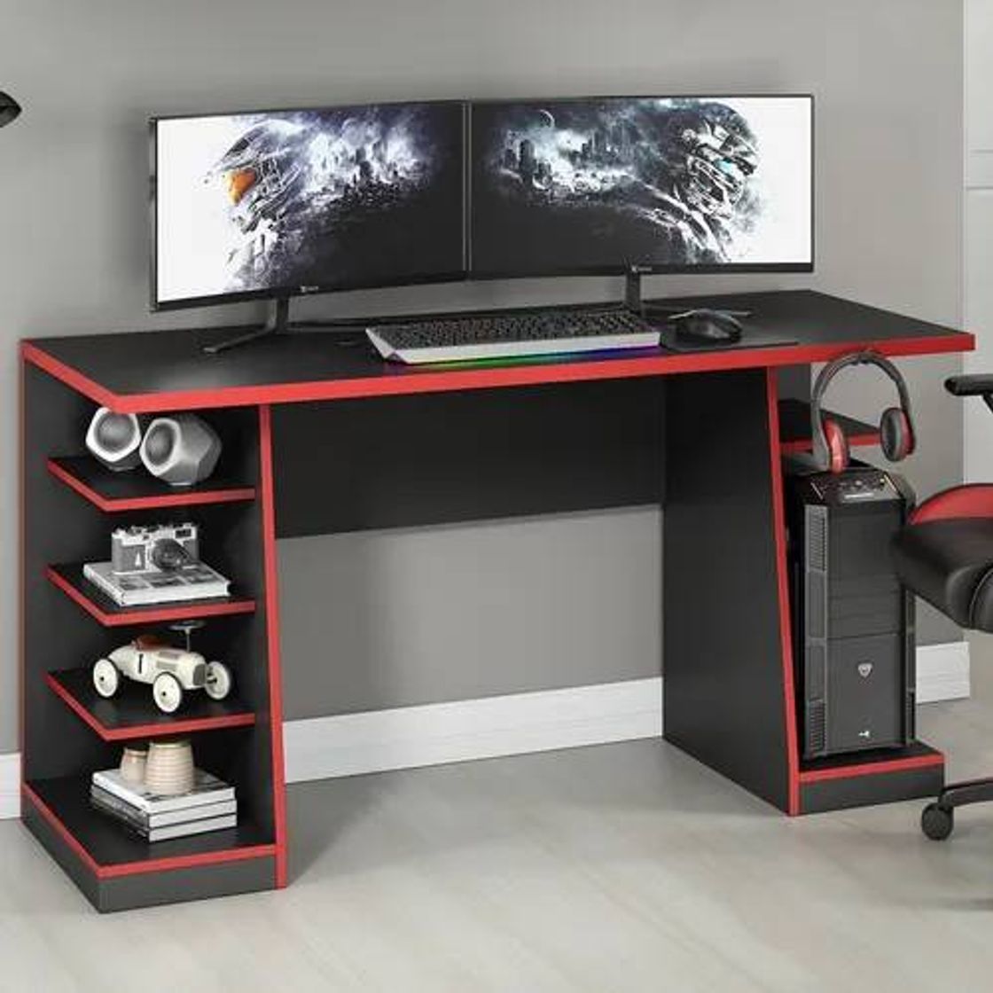 Fashion Mesa gamer vermelha 2 monitores