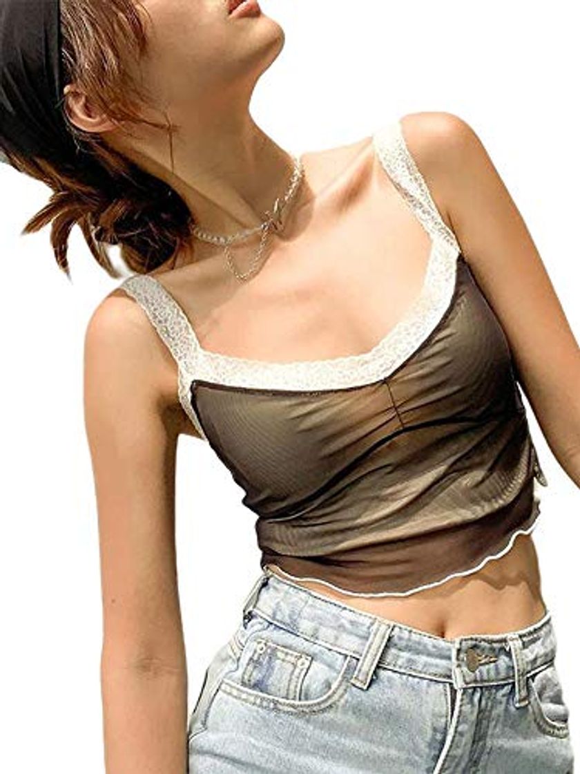 Moda Huyghdfb Women's Sleeveless Crop Up Cami T-Shirt Y2K V Neck Slim Spaghetti