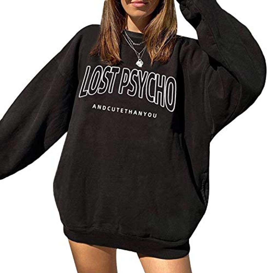 Moda YDong Mujeres Oversize Hoody Top Y2K Aesthetics Streetwear o Cuello Sudaderas Femeninas Sudaderas GóTicas M Negro