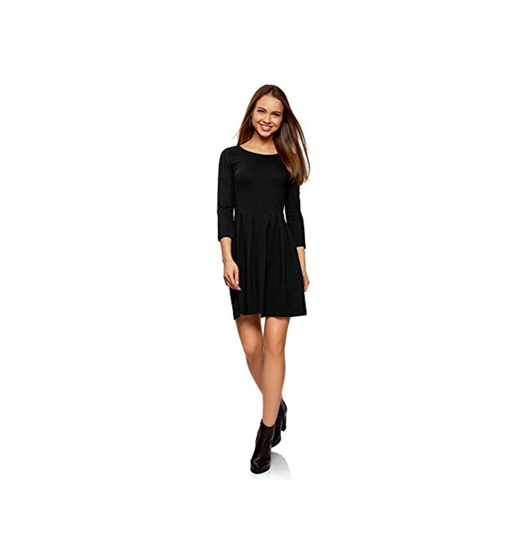 Fashion oodji Ultra Mujer Vestido de Punto Entallado, Negro, ES 34