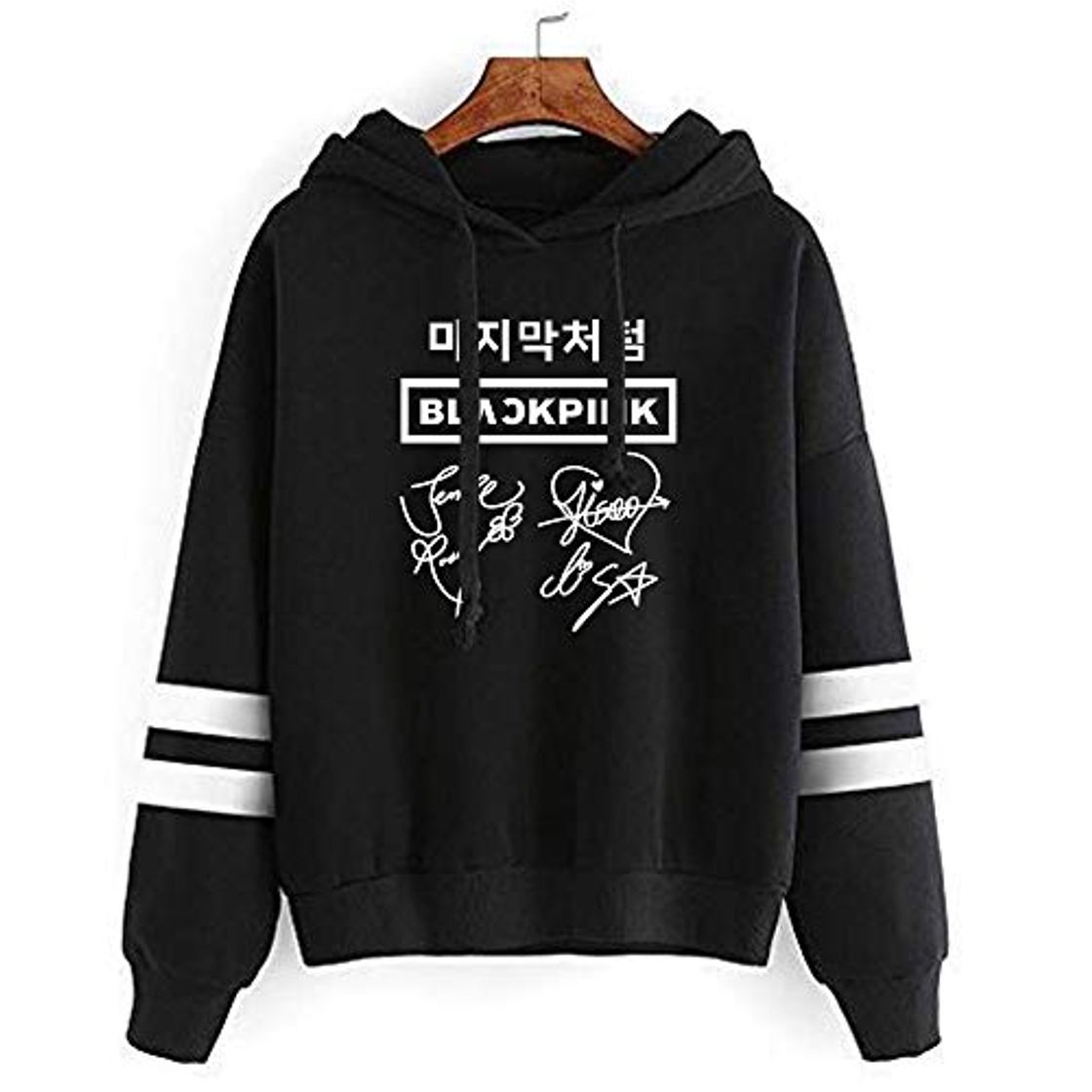 Fashion KPOP Blackpink Sudaderas con Capucha de Manga Larga Impresión de Cartas Hoodies Suelto Pullover Top Casual con Cordón para Hombres y Mujeres JISOO Jennie Rosé Lisa