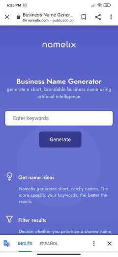 Namelix: Business Name Generator - free AI-powered naming tool