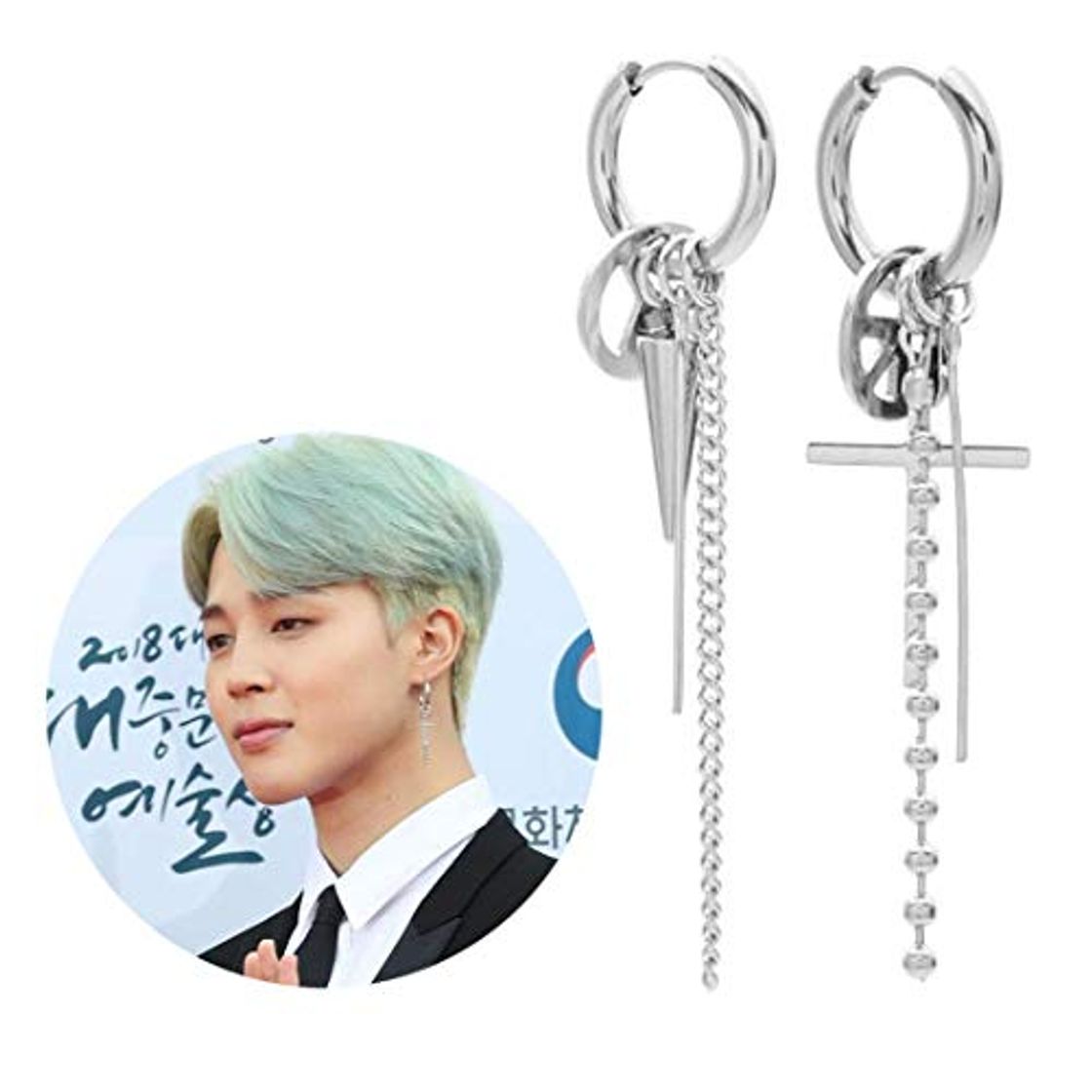 Social ReNice BTS Bangtan Boys Jimin El Mismo Estilo Vintage Silver Studing Pendientes