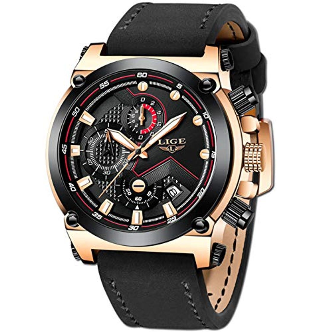 Moda LIGE Hombre Relojes Moda Oro Reloj Hombres Negocios Clásico Negro Cuero Automática