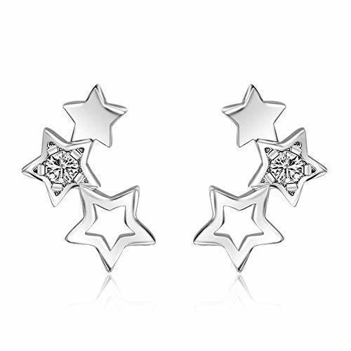 Fashion 925 plata esterlina cinco estrellas circón hueco aretes para regalo de mujer