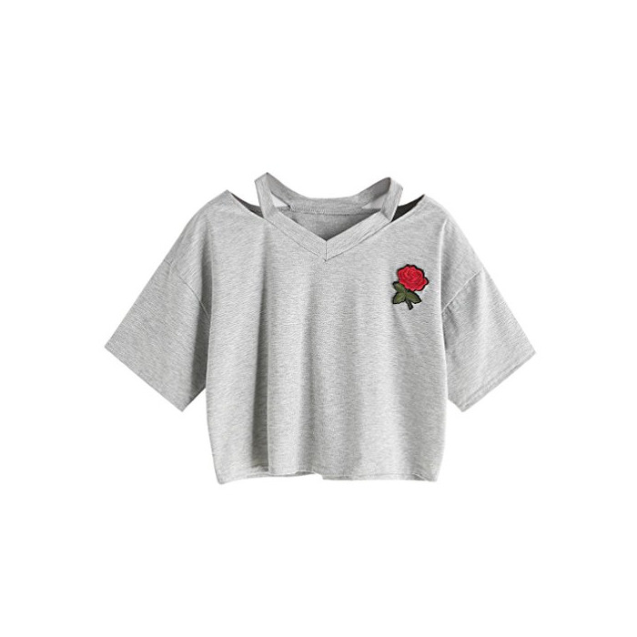 Social Goodsatar Mujer Rosa Manga corta Casual Camiseta Mezcla de algodón Cuello en