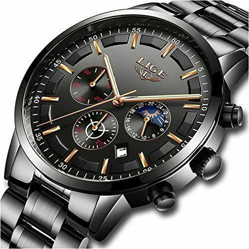 Social LIGE Relojes para Hombre Moda Acero Inoxidable Deportivo Analógico Reloj Cronógrafo Impermeable