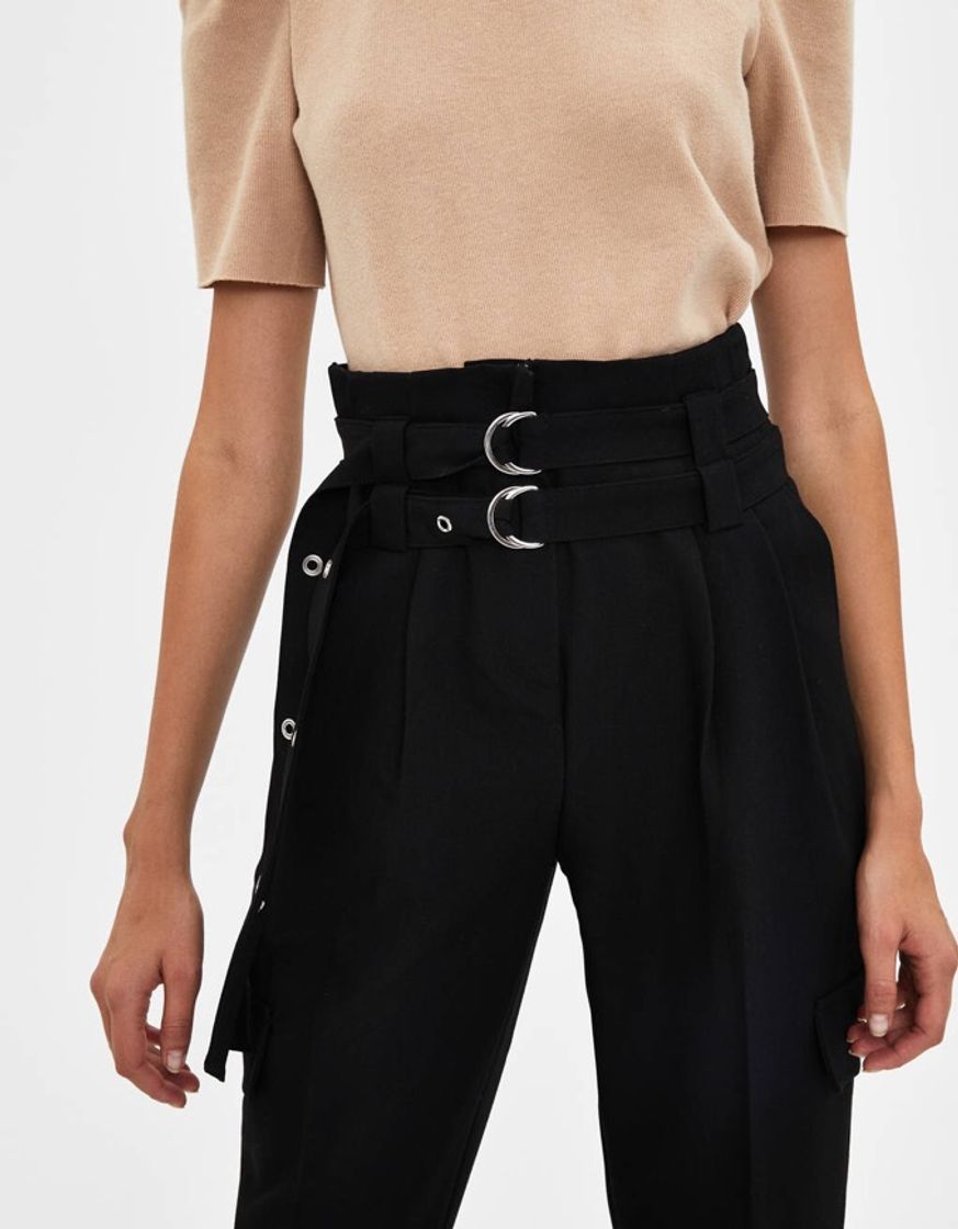 Moda Bershka Cargo Trousers with Double Belt