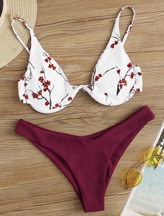 Fashion Floral underwire high cut bikini swimsuit 