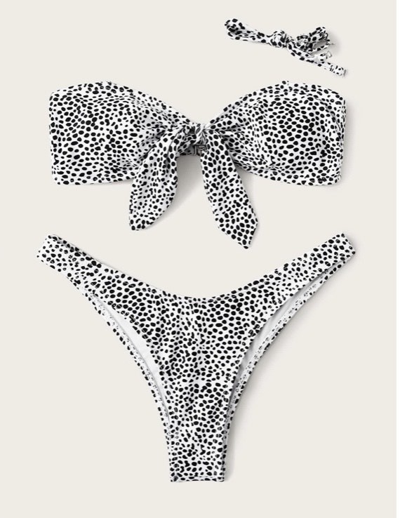 Fashion Dalmatian knot front cheeky bikini swimsuit 