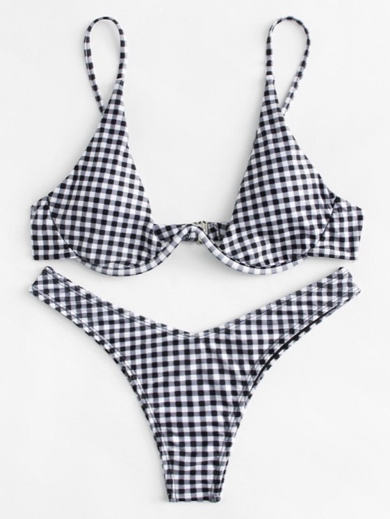 Fashion Gingham high cut bikini swimsuit 