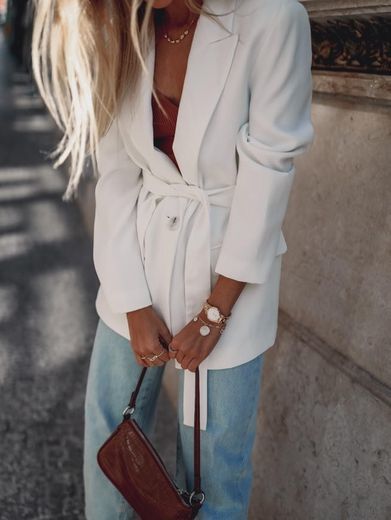 Product blazer branco com cinto ZARA