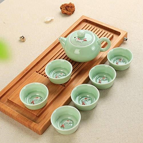 AOJIAOGUI Chinese Tea Set Porcelain Celadon Fish Teacup Set Teapot Drinkware Oolong