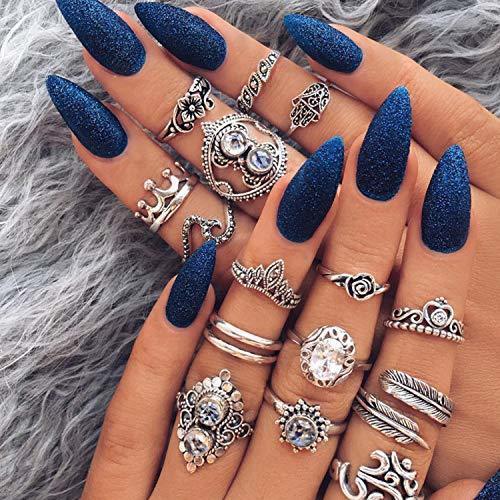 Social GUANGUA Anillos de Cristal púrpura Vintage para Mujer Conjunto de Anillo de