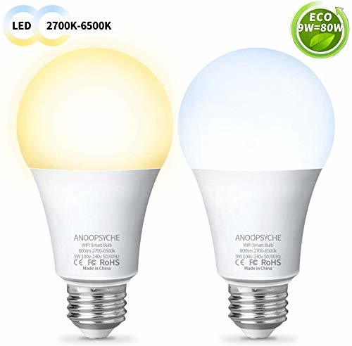 Productos Bombilla Inteligente, 2700K-6500K Wifi LED Bombillas 9W 800LM Funciona con Amazon Alexa