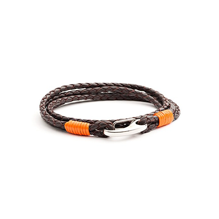 Fashion Tribal Steel 210 mm Pulsera doble de hombre en cuero marrón y