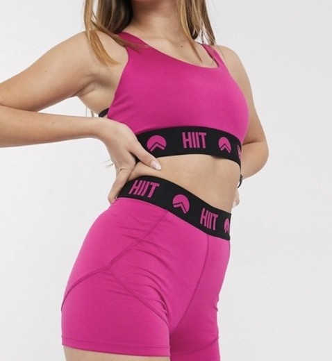 HIIT bra and shorts in pink with logo taping