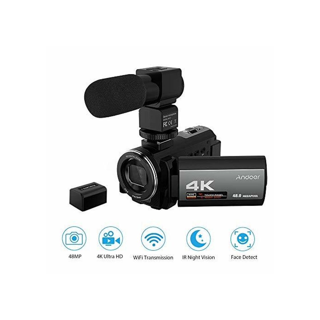 Electronic Videocamara 4k WiFi Andoer Ultra HD Grabadora de Videocámara 1080P 48MP 60FPS