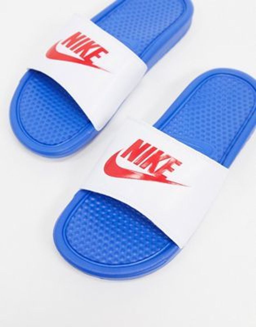 Nike Benassi JDI slides in white/blue | ASOS