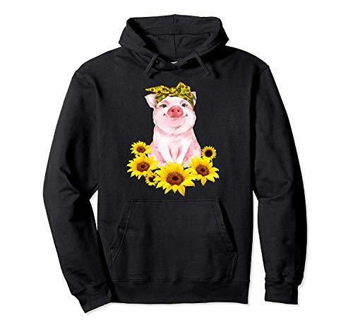 Hoodie Hooded Cute Pig and Bandana Sunflower Shirt for Girl Women Mom