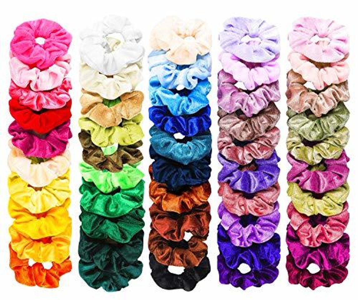 Belleza FAMINESS 50 Colors Hair Scrunchies Velvet ElasticHair Ties Scrunchy Hair Bands Ponytail