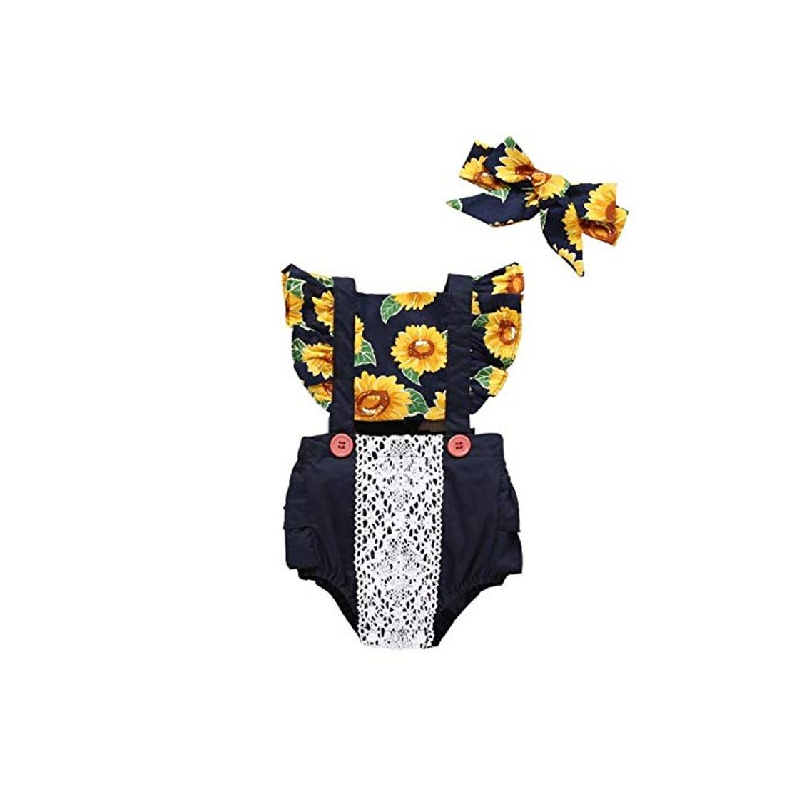 Fashion Recién Nacido Diadema Infantil del Bebé Ruffle Girl Sin Mangas Sol Floral Romper Tela de Encaje Baby Girl Romper Baby Girl Ropa Roupa De BEB