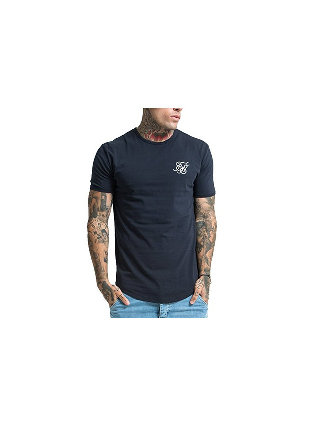 Fashion Sik Silk Hombre Hem curva Logo Gimnasio de la camiseta