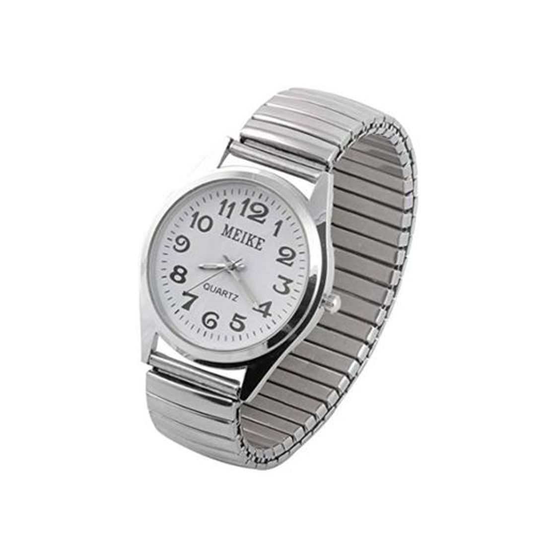 Productos DealMux Metal de Las señoras de la Venda elástico del número arábigo dial Redondo Reloj de Pulsera de Plata del Tono