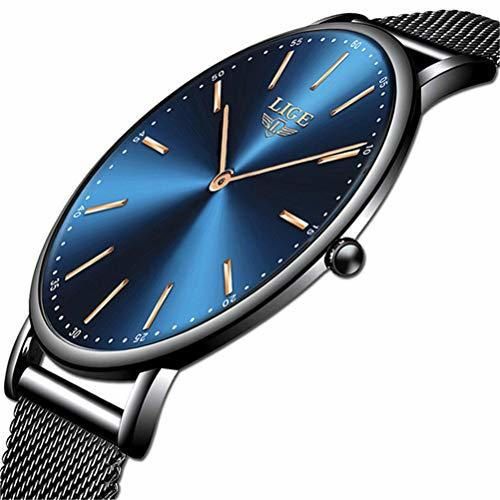 LIGE Relojes Hombre Azul Ultrafino Impermeable Acero Inoxidable Reloj Hombre Moda Simple