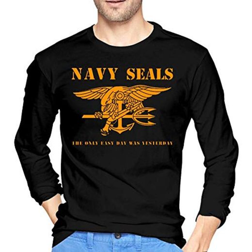 Chelsse Camiseta Manga Larga Mens Navy Seal Logo Men's Long Sleeve Cotton Jersey Shirt