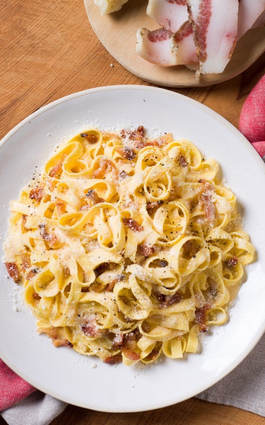 Fashion carbonara (com massa tagliatelle)