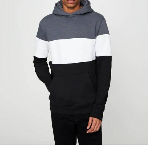 Sweatshirt com capuz e color block em três cores

