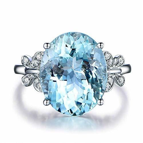 ShAwng Luxo Feminino 925 Prata anel de noivado Moda Grande Azul Cristal