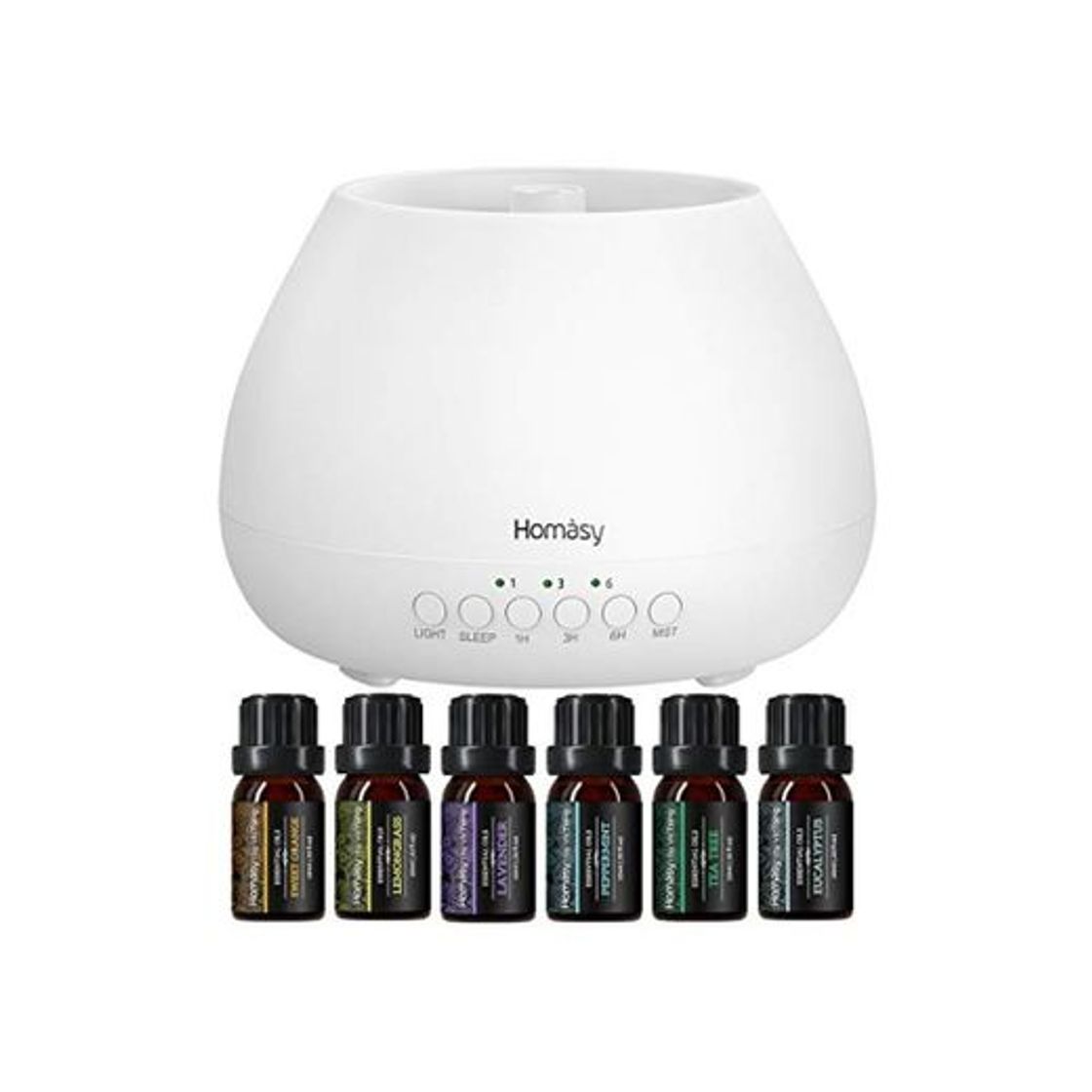 Social Homasy 500ml Difusor de Aromas, Set de 6 Aceites Esenciales, Luz Nocturna